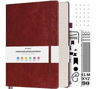 Dotted Notebook, 312 Numbered Pages Large B5 Hardback Leather Notebook, 100gsm No Bleed Paper Dot Grid Notebook with Index Pages, Dotted Journal for Bullet Journaling, 19.3 x 26.4cm, Burgundy