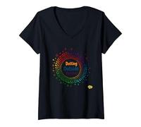 Dotting Outside The Lines: Colorful Creative Expression V-Neck T-Shirt, Women, Black, S