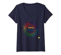 Dotting Outside The Lines: Colorful Creative Expression V-Neck T-Shirt, Women, Navy, L