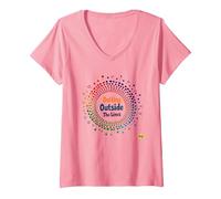 Dotting Outside The Lines: Colorful Creative Expression V-Neck T-Shirt, Women, Pink, S