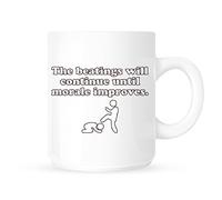 DottsMusic Ceramic White Novelty Coffee Cup - 'The Beatings Will Continue Until Morale Improves' - Dishwasher Safe