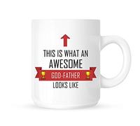 DottsMusic This Is What An Awesome God-Father Looks Like - Red Ribbon Design - 11 Oz Ceramic Coffee Mug - Great Gift Idea
