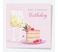 Dotty about Paper - Adult Female Birthday Card - Drinks - Cake & Fizz. Floral, Birthday Card for Her, Glasses, Cake, Bubbly. Envelope Included. (4197)