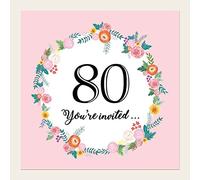 Dotty about Paper Birthday Party Invitations - Pink Flowers Border - Pack of 10-80th. Celebration, Friends, Family, Eighty, Cute, Bright, Envelopes Included. (L186)