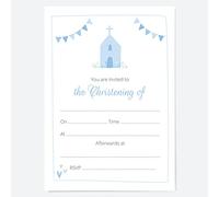 Dotty about Paper Christening Invitations - Blue Church & Bunting - Pack of 10