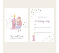 Dotty about Paper Kids Invitations - Girls 1st Birthday Fairy - Pack of 10. Fun Design, Bright Colours, Children, Stars, Candle, Sparkle. Envelopes Included (611)