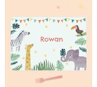 dotty about paper - Personalised Kids Placemat - Jungle Animals. Dinner Table Mat, Children, Wipeable placemat, Cute, Bright, kids placemat, Colourful, Children, Dinnertime, Fun Design, Durable.