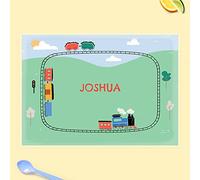dotty about paper - Personalised Kids Placemat - Train Track. Dinner Table Mat, Children, Wipeable placemat, Cute, Bright, kids placemat, Colourful, Children, Dinnertime, Fun Design, Durable.