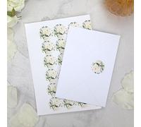 Dotty about Paper White Flower Garland - Wedding Envelope Seals Pack of 48. Floral, Greenery, Foliage, Elegant. Pefect for Friends and Family. Self-Adhesive, Add Finishing Touches