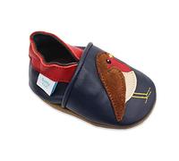 Dotty Fish Animal Designs Soft Leather Barefoot Shoes for Babies & Kids - Boys & Girls, Non-Slip, Lightweight, Flexible, Elasticated Ankles, Podiatry Approved, British Brand - Navy Robin 18-24 Months