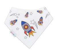 Dotty Fish Baby Bandana Bibs - Organic Cotton Dribble & Teething Bibs with Super Absorbent Fleece Backing, Adjustable Popper Closure, for Newborns & Toddlers - Space Rocket
