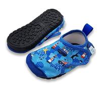 Dotty Fish Baby & Child Barefoot Swim Shoes - Non-Slip Water Shoes, Quick-Dry with Rubber Sole, Lightweight & Flexible, Adjustable Fastening - Blue Boat, 12-18 Months