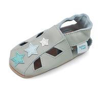 Dotty Fish Soft Leather Baby and Toddler Barefoot Shoes for Boys and Girls. Non-Slip Suede Soles. Grey Sandals with Stars. 6-12 Months (3 UK Child)