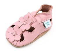 Dotty Fish Soft Leather Baby and Toddler Barefoot Shoes. Girls. Non-Slip Suede Soles. Pink Sandals with Flowers. 2-3 Years (8 UK Child)