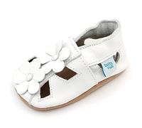 Dotty Fish Baby & Kids Leather Sandals - Barefoot, Non-Slip Sole, Podiatrist Recommended, Breathable, British Brand. Summer Shoes for Girls - White Flower Sandals 2-3 Years