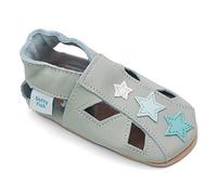 Dotty Fish Baby & Toddler Leather Sandals - Barefoot, Non-Slip Sole, Podiatrist Recommended, Breathable, British Brand. Summer Shoes for Boys & Girls - Grey with Blue Stars Sandals 2-3 Years