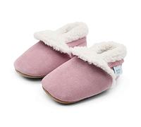 Dotty Fish Baby & Kids Real Suede Slippers - Barefoot, Fleece-Lined, Non-Slip, Lightweight, Flexible, Stay On, Warm & Cosy, Boys & Girls Winter House Shoes - Pale Pink 2-3 Years
