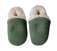 Dotty Fish Baby & Kids Suede Barefoot Slippers - Boys & Girls, 6 Styles, Non-Slip Soft Soles, Warm Fleece-Lined House Shoes, Elasticated Ankles, Podiatry Approved - Green 0-6 Months