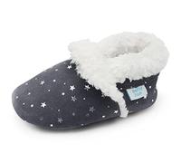 Dotty Fish Baby & Toddler Soft Suede Slippers - Non-Slip, Warm Fleece-Lined Shoes - Grey with Silver Stars. 12-18 Months (5 UK Child)