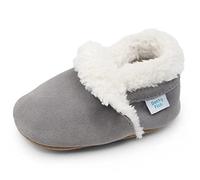 Dotty Fish Baby & Kids Suede Barefoot Slippers - Boys & Girls, 6 Styles, Non-Slip Soft Soles, Warm Fleece-Lined House Shoes, Elasticated Ankles, Podiatry Approved - Pale Grey 4-5 Years