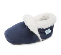 Dotty Fish Baby & Toddler Soft Suede Slippers - Non-Slip, Warm Fleece-Lined Shoes - Navy Blue. 18-24 Months (6.5 UK Child)