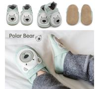 Dotty Fish Soft Leather Baby Shoes. Toddler Shoes. Non Slip Suede Soles. Pip The Polar Bear on Ice Blue Shoe. 18-24 Months (6.5 UK Child)