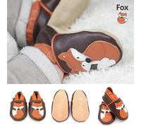 Dotty Fish Soft Leather Baby Shoes. Toddler Shoes. Boys and Girls. Non Slip. Brown Shoe with Fox. 4-5 Years (10 UK Child)