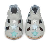 Dotty Fish Barefoot Soft Sole Leather Baby Sandals - Grey Stars 12-18M