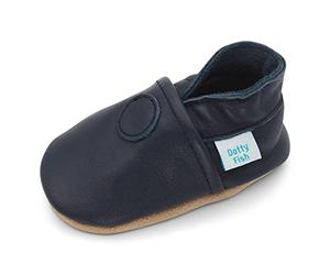 Dotty Fish Barefoot Soft Sole Leather Baby Shoes - Navy Blue 12-18 Months