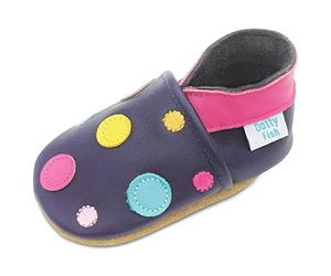 Dotty Fish Barefoot Soft Sole Leather Baby Shoes - Navy Spotty 12-18M
