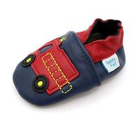 Dotty Fish Soft Leather Baby Shoes. Toddler Shoes. Non-Slip Suede Soles. Navy and Red Fire Engine Design for Boys. 3-4 Years (9 UK Child)