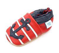 Dotty Fish Soft Leather Baby Shoes. Toddler Shoes. Non-Slip Suede Soles. Red and White with Blue Anchor. Boys and Girls. 6-12 Months (3 UK Child)