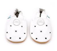 Dotty Fish Boys Soft Leather Baby & Kids Shoes - Barefoot, Non-Slip Suede Sole, Podiatrist Recommended, Lightweight, Flexible, Breathable, British Brand - White with Cut-Out Stars - 0-6 Months