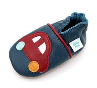 Dotty Fish Soft Leather Baby Shoes. Toddler Shoes. Non-Slip Suede Soles. Navy and Red Car Design for Boys. 0-6 Months (1 UK Child)