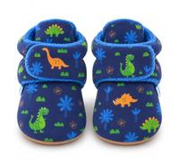 Dotty Fish Cotton Baby Booties, Fleece Lined Slippers, Non-Slip Soft Sole | Barefoot feel, Adjustable fastening, Lightweight, Flexible, Wide toe area