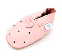 Dotty Fish Girls Soft Leather Baby and Kids Barefoot Shoes. Non-Slip Suede Soles. Elasticated Ankles, Podiatry Approved, Breathable, Lightweight & Flexible - Pink Cut-Out Hearts 6-12 Months