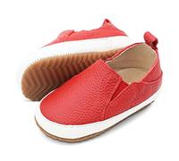 Dotty Fish Leather Infant Casual Shoes. Baby Boys Girls Slip-on Rubber Sole Trainers. First Walkers. Non-Slip Red ‘Stomp’ Toddler Shoes (5 UK Child)