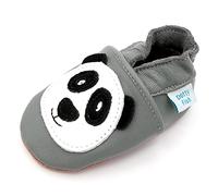 Dotty Fish Soft Leather Baby Shoes. Toddler Shoes. Boys and Girls. Non Slip. Grey Shoe with Panda Design, Grey and White Panda, 9 UK Child