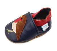 Dotty Fish Soft Leather Baby Shoes. Toddler Shoes. Non Slip Suede Soles. Navy Blue Shoe with Holly The Robin. 3-4 Years (9 UK Child)