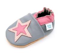 Dotty Fish Soft Leather Baby Shoes. Toddler Shoes. Girls. Non Slip Suede Soles. Soft Grey Shoe with Pink Star. 12-18 Months (5 UK Child)