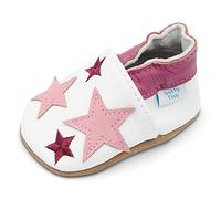 Dotty Fish Soft Leather Baby & Toddler Shoes - Barefoot, Non-Slip, Lightweight & Flexible, Elasticated Ankles - Unisex Boys & Girls, British Brand, Podiatry Approved - White & Pink Stars 18-24 Months