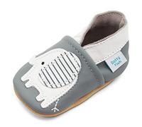Dotty Fish Soft Leather Baby Shoes. Toddler Shoes. Boys Girls. Non Slip. Grey Shoe with White Elephant. 6-12 Months (3 UK Child)