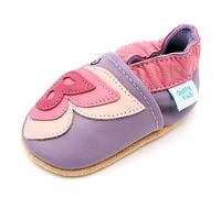 Dotty Fish Soft Leather Baby & Toddler Shoes - Barefoot, Non-Slip, Lightweight & Flexible, Elasticated Ankles - Unisex Boys & Girls, British Brand, Podiatry Approved - Purple Butterfly 18-24 Months