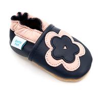 Dotty Fish Soft Leather Baby Shoes. Toddler Shoes. Girls. Non Slip. Navy Shoes with Pink and Navy Flower. 3-4 Years (9 UK Child)
