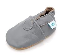 Dotty Fish Soft Leather Baby Shoes. Toddler Shoes. Non-Slip Suede Soles. Boys and Girls. Soft Plain Grey Classic Design. 0-6 Months (1 UK Child)