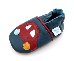 Dotty Fish Soft Leather Baby & Toddler Shoes - Barefoot, Non-Slip, Lightweight & Flexible, Elasticated Ankles - Unisex Boys & Girls, British Brand, Podiatry Approved - Red Car 4-5 Years