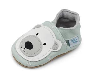 Dotty Fish Soft Leather Baby & Toddler Shoes - Barefoot, Non-Slip, Lightweight & Flexible, Elasticated Ankles - Unisex Boys & Girls, British Brand, Podiatry Approved - Polar Bear 3-4 Years