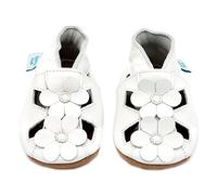 Dotty Fish Soft Leather Baby and Toddler Barefoot Shoes. Girls. Non-Slip Suede Soles. White Sandals with Flowers. 0-6 Months (1 UK Child)