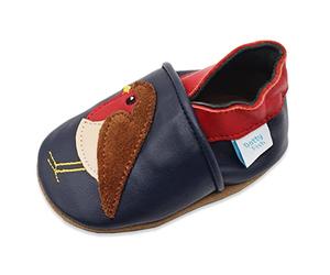 Dotty Fish Soft Sole Leather Baby Shoes - Barefoot, Non-Slip, Unisex | Lightweight, Breathable, Flexible, Elasticated ankles, Anti-slip,