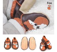 Dotty Fish Soft Leather Baby Shoes. Toddler Shoes. Boys and Girls. Non Slip. Brown Shoe with Fox. 4-5 Years (10 UK Child)